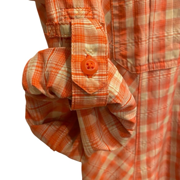 Duluth Trading Co Coral/tan Buttoned 3/4 Sleeve Shirt Dress sz M - Picture 8 of 11